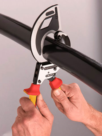 KNIPEX, KN-9536320, Ножницы для резки кабелей (по принципу трещоточного ключа, 3 «передачи») 95 36 320
